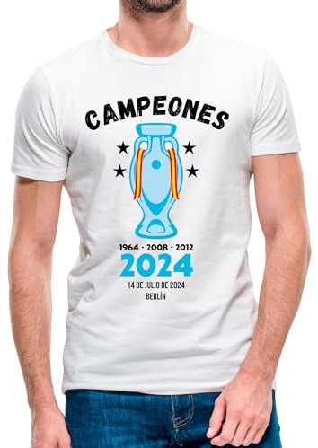Camiseta de Manga Corta España campeona de la Eurocopa 2024 (13- Camiseta Talla L)(Blanca Manga Corta)
