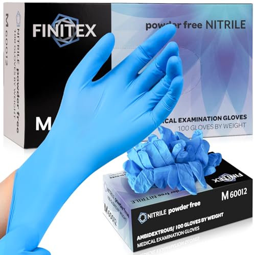 FINITEX Blue Nitrile Disposable Gloves, 3.5mil, M, 100pcs, Powder-Free & Latex-Free Food Grade Medical Exam Cleaning Tattoo Nitrile Gloves