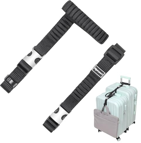 Vigorport Gepäckgurte, Metall Gepäckverbinder Gurte für Koffer, dehnbar, fügen Sie eine Tasche hinzu, verstellbare Befestigung Zubehör Gürtel (Schwarz, klein)