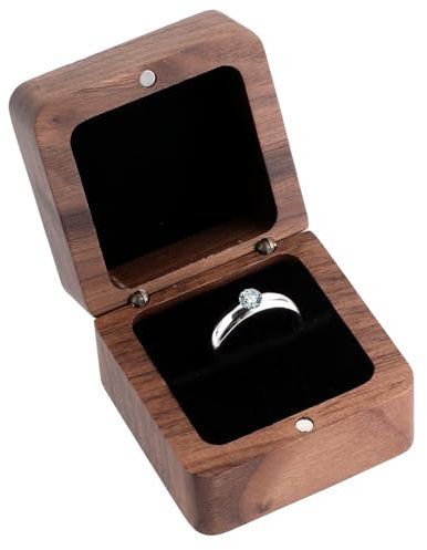Giantree Wooden Ring Holder, Square Engagement Ring Box for Wedding Proposal Ceremony (Single Slot)