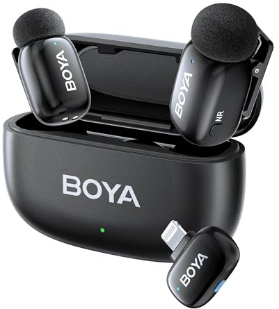 BOYA BOYAMini Mini iPhone Microfono senza fili, 100m di portata, 2 Microfono Lavalier senza fili per intervista Podcast Live Stream Tiktok Vlog Video Recording