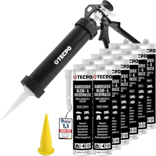 TECPO Mastic adhésif et d'étanchéité - 12 x 370 g - Noir - Avec presse à cartouche en aluminium