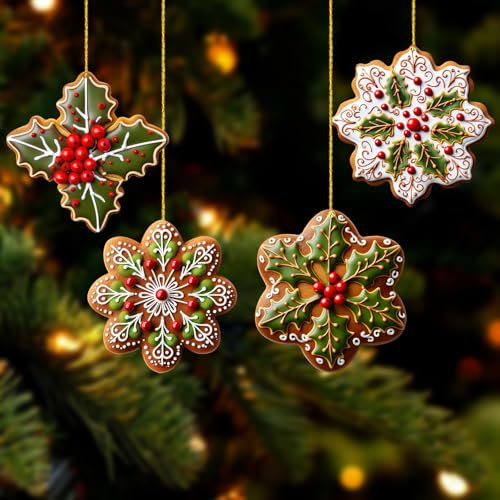 Holzanhänge KSKSPE 4 Stück Acryl Weihnachtsbaumschmuck,Weihnachtsdeko Hängend,Acryl Stechpalme Dekoration,Weihnachtsbaum Deko für Weihnachten Party Hochzeit Dekoration