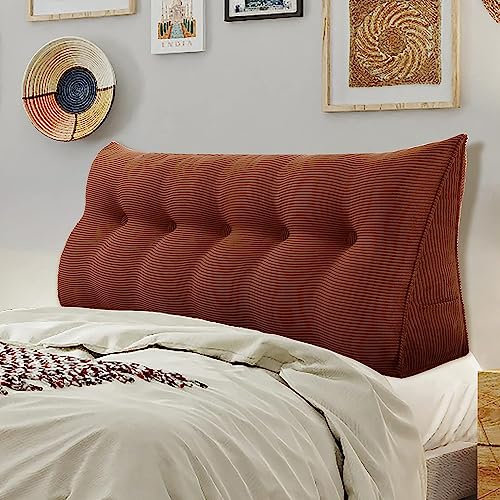 Bettkeilkissen-Set mit abnehmbarem Bezug, dreieckiges Kissen für Kopfteil, Tagesbett und Nackenrolle, 100 x 50 x 20 cm, braunes Kopfteilkissen für Komfort und Unterstützung