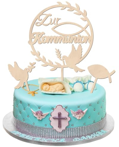 Cake Topper Kommunion, Tortendeko Zur Kommunion, Taube Fisch Kuchen Deko, Tortendeko Holz Torten Topper Kommunion Kuchendeko Mädchen Junge Erstkommunion Torte Deko
