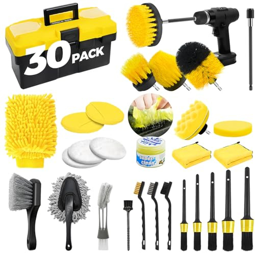 ALFLOD 30Pcs Car Detailing Kit, Car Wash Cleaning Kit, Auto Detailing Drill Brush Set, Car Cleaning Gel, Car Cleaning Supplies for Interior, Exterior, Wheels, Windows