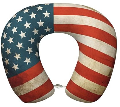 FZQVSLCM Reise-Nackenkissen, bequemes Memory-Foam-Flugzeugkissen, Nacken- und Kopfstütze, Vintage-amerikanische USA-Flagge, U-Form, Nackenkissen zum Schlafen, tragbares Reisekissen für Flugzeug, Auto,