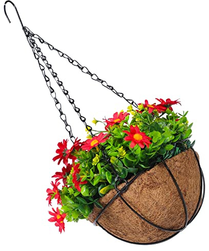 Ciieeo Blumenampel Hängend Korb Mit Künstlichen Blumen Pflanzen Kugeln Außen Ball Im Freien Blüte Körbe Glyzinien Kunstblume Mit Blumenampel Hängender Blumenkorb Kunstblume Mit Korb Topfblume Plastik