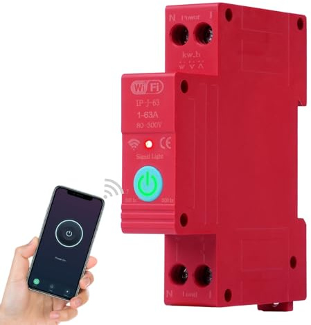 Jadeshay Disjoncteur wifi Commutateur, 1P 63A Disjoncteur Connecté Wifi Interrupteur Compteur électrique Rail DIN Interrupteur pour maison Intelligente Télécommande