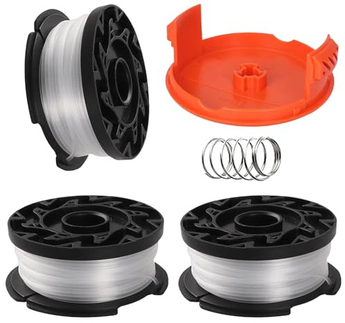 5 PCS Strimmer Spool Set – 3 Replacement Spools, 1 Cap, 1 Spring, Compatible with Black+Decker AF-100, ST5530-GB, GLC3630L20-GB, STC1820PC-GB, BESTA530-GB, BESTA525-GB
