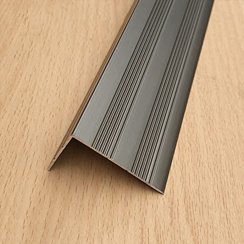 SnamicE Stair Edge Protectors for Wood Stairs, Step Guard Molding Strips for Vinyl Flooring Laminate Board, L Shape Non-Slip Staircase Lip Cover Metal Waterproof,Ligjt Grey-5x3 cm - L 104cm/41in