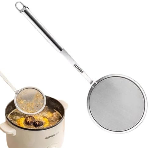 Colador de malla fina de acero inoxidable con mango largo, colador de alimentos de acero inoxidable para cocinar en la cocina, tamiz de malla extrafina para filtro de espuma, heces de sopa, cuchara de