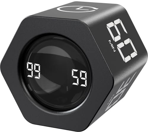 EooCoo Pomodoro Timer Kinder -6-seitiger Würfel-Küchentimer, Schwerkraft-Sensor-Timer, 1/5/10/30/60 Min Countdown, 99Min59s Countup, Pause & Fortsetzen, Vibration, Stumm für Büro/Kochen/ADHS, Schwarz