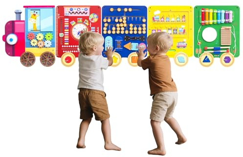 UREDISO Train Activity Wall Busy Board,Wooden Busy Board Train Activity Wall Panels,Montessori Sensory Wall Toys Panel for Kids, Learning Activity Center for Playroom,3 Years Old and Over
