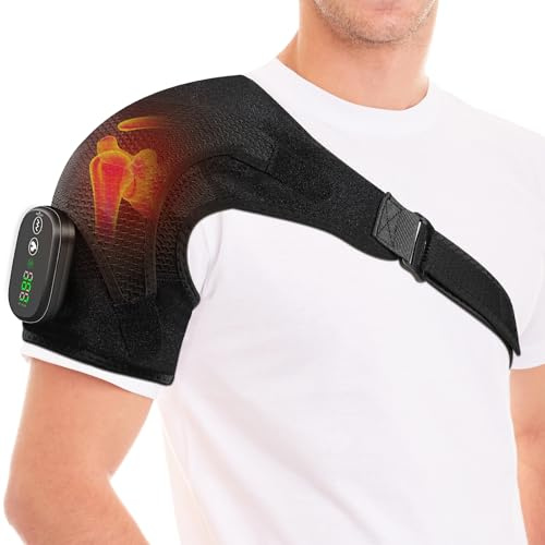 YUANBO Cordless Heated Shoulder Massager, Portable Shoulder Brace Heating Pad with 3 Heat & Vibration Heated Shoulder Wrap Brace for Men Women
