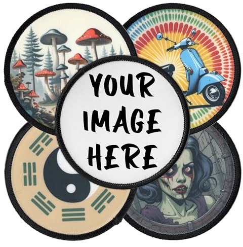 Individuell Kreis Aufnäher 7.6cm - 25cm | Personalisiert mit Wunschmotiv – Bild, Foto, Logo | Selbst gestalten Bedruckt Rund Patch für Kleidung, Jacke & Weste | Custom Iron On Patches (7.6cm)