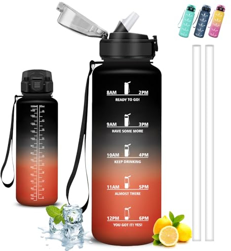 Borraccia 1,5 litri, Borraccia con Cannuccia, Senza Perdite, Borraccie Palestra, Facile da Trasportare, Borraccie Motivazionale, Con Slogan Motivazionale, Borracce per Scuole, Fitness, Campeggio, Yoga