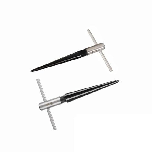 T Handle Tapered Reamer Set, 1/8-1/2 & 3/16-5/8 Straight Flute Handle Reamers, 6 Fluted Chamfer Bridge Pin Hole Hand Held Reaming Tool for Woodworker Luthier Guitar (2 Pack)