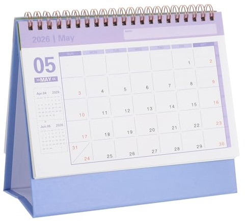 SHINEOFI Desk Calendar 2025-2026 Small Desktop Standing Flip Calendar for Home School Office Academic Monthly Planner Lavender 19x16.5cm