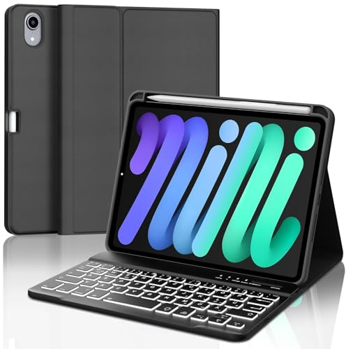 SENGBIRCH Funda con Teclado para iPad Mini 7 2024/6 2021, Teclado para iPad Mini 7/6 Generación 8.3, Inalámbrico Bluetooth Retroiluminación Keyboard para Mini 6/7 Generación 8.3 Pulgadas, Negro