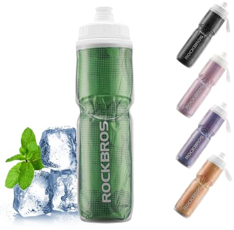 ROCKBROS Bidón Isotérmico de Ciclismo Carretera 670ml, Botella de Agua para Bicicleta Montaña, Bidón Ligero para Gimnasio y Correr Verde