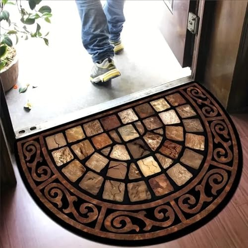 Zerbino semicircolare bohémien, tappeto bohémien mandala, tappeto di benvenuto semicircolare, tappetini decorativi assorbenti per cucina e bagno, tappeti lavabili a mezzaluna (G x 19,7 x 31,5)