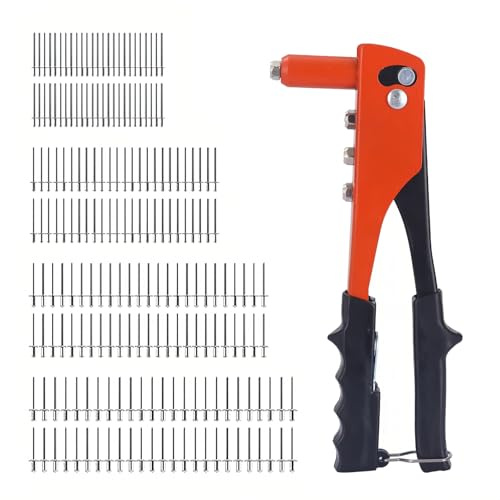 Eidoct 4-in-1 Heavy Duty Rivet Gun Kit with 200 Rivets & 4 Interchangeable Nosepieces (2.4mm/3.2mm/4.0mm/4.8mm) - Professional Pop Riveter Tool for Metal, Plastic, Leather & Automotive Repair