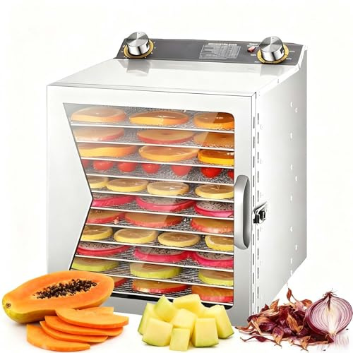 SIEEOUR Deshidratadores Profesionales Para Alimentos Y Jerky, Este Secador De Frutas Acero Inoxidable Es Una Máquina 400w/800w Con Bandejas,Y Temperatura Ajustable Para Snacks Saludables(12 layers)