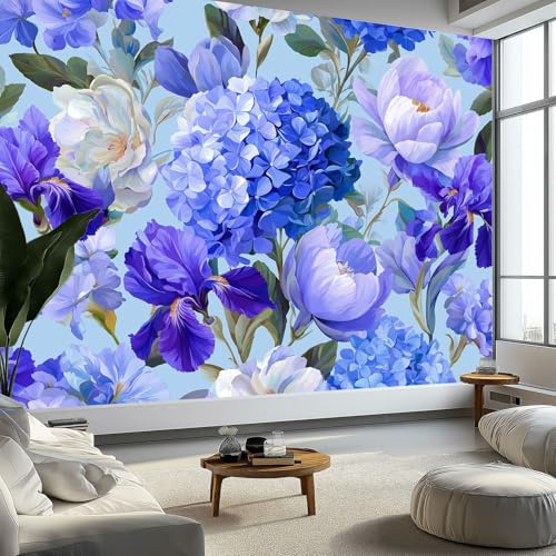Viola Carta da parati fotografica 200 x 140 cm - Stampa non tessuta Acquerello Fiori Ortensia Decorazione murale 3D Poster Immagine per camera da letto Soggiorno TV Sfondo