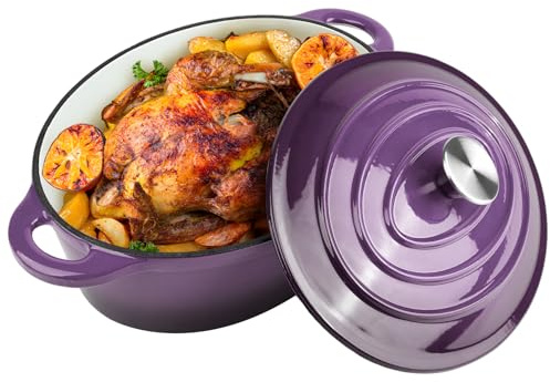 5.5 Quart Oval Enameled Cast Iron Dutch Oven Pot with Lid, Oven Safe up to 550° F & Dishwasher Safe, Sturdy Dutch Oven Cookware (Purple, 5.5 QT)