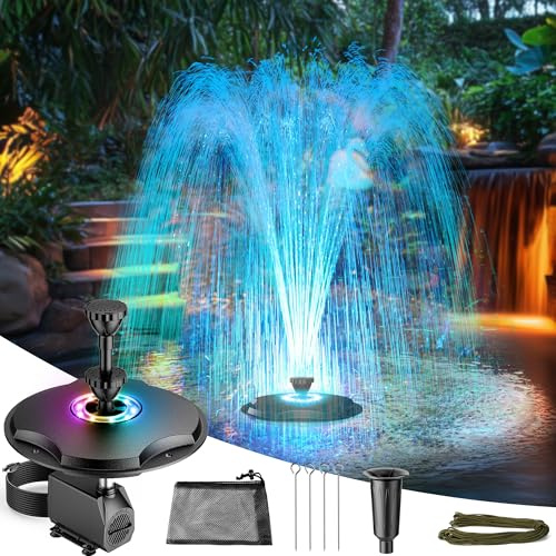 Antfraer Floating Pond Fountain with LED Lights - 40W 660GPH Pump with 3 Spray Modes, Floating Fountain 27FT Power Cord & 65.6FT Mooring Line for Garden Ponds, Waterfalls & DIY Water Features