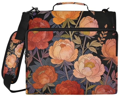 Vintage Roses - Organizador de carpetas de 3 anillos de 3,8 cm con asa y correa de hombro extraíble, incluye bolsillo con cremallera, organizador de documentos para escuela secundaria