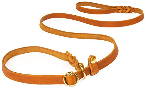 CopcoPet Retrieverleine mit Zugstopp für kleine Hunde – 1,20m x 10mm Moxonleine in Cognac – Fettlederleine & Agilityleine aus Leder – stufenlos verstellbar, Handarbeit, Messing, wetterfest