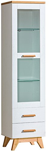 Furniture24 Vitrine Sven Sv4 Schrank Wohnzimmerschrank Vitrinenschrank 1 Türiger 2 Schubladen Skandinavish Still Kiefer Weiß