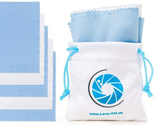 5er Set Mikrofaser-Reinigungstücher in praktischem Aufbewahrungsbeutel: Mikrofasertuch für Kamera Objektiv, Filter, Display, Notebook, Smartphone und als Brillen-Putztuch für eine gründliche Reinigung
