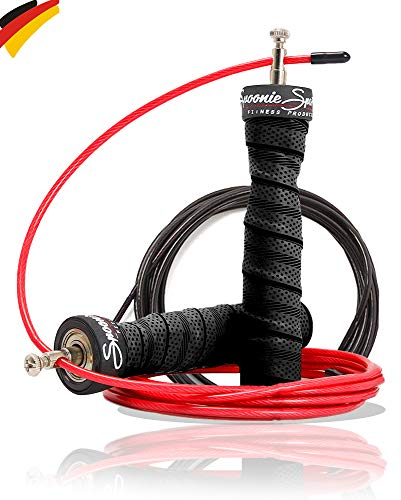 Springseil Jump rope von SPOONIE SPORTS Profi Fitness Springseil für erwachsene mit Stahlseil + Ersatzseil - Springschnur für Kinder längenverstellbar (inkl. Ebook)