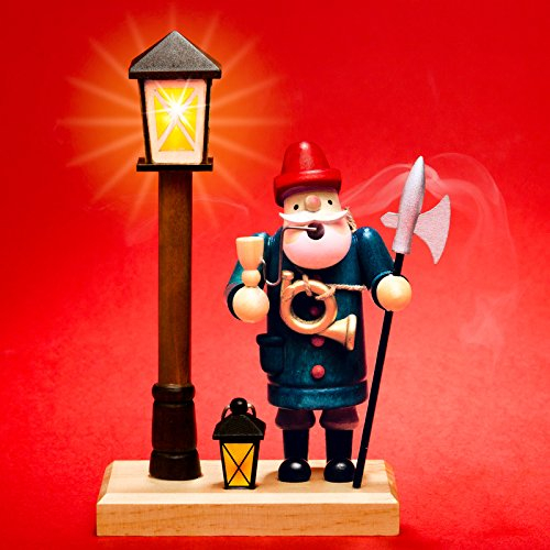 Sikora RM-A-Laterne Holz Räuchermännchen mit batteriebetriebener Beleuchtung Räucherfigur Deko, Farbe/Modell:A02 Nachtwächter mit LED Laterne, Höhe in cm:Höhe ca. 18.5 cm