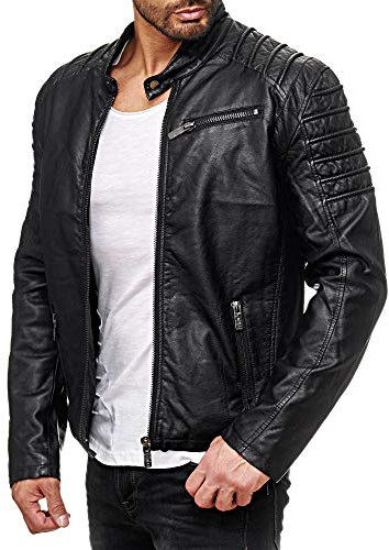 RED BRIDGE Giacca in pelle sintetica da uomo Giubbotto in similpelle Casual Stile Biker Nero L