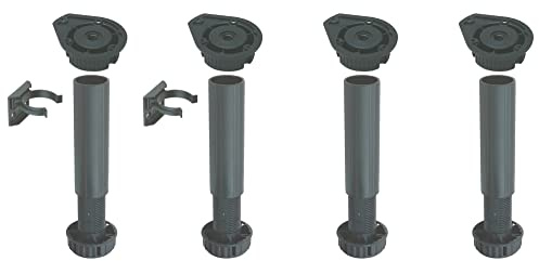 Adjustable Height 150 to 180 mm Plastic Cabinet Cupboard Plinth Foot Leg Set + Clips for Kitchen or Bathroom – 4 Pack