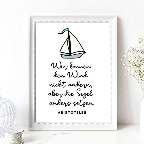 Kunstdruck ungerahmt Din A4 Zitat Aristoteles - Wir können den Wind nicht ändern - Segeln, Schiff, Meer, Spruch, Typographie, Motivation, Druck, Bild, Poster