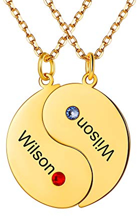 Custom4U Freundschaftsketten Anpassen 925 Sterling Silber Tai Chi Anhänger für Beste Freunde Freundschaftsketten mit Metalllegierung Yin und Yang Partner-Anhänger für Paar