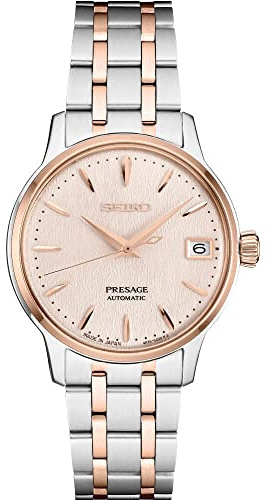 SEIKO SRPF54 Automatic Watch for Women - Presage Collection - Patterned Pink Dial, Date Calendar - Stainless Steel Bracelet, 50M Water Resistant