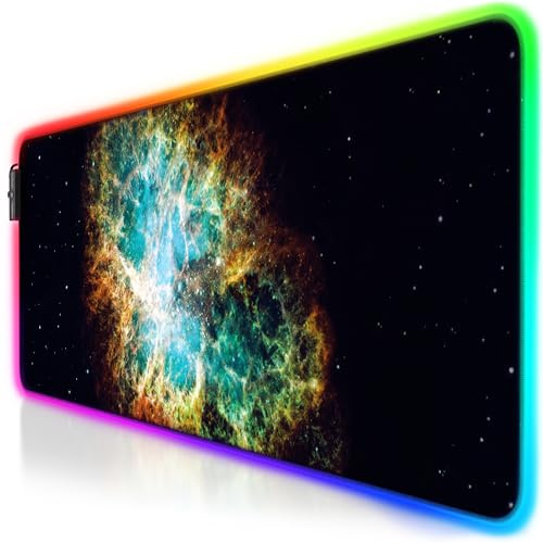 CSL - TITANWOLF RGB Gaming Mauspad - LED Schreibtischunterlage XXL 800x300 mm - 11 Beleuchtungs-Modi - 7 Farben + 4 Effekte - Abwaschbar - Weltraum Nebel