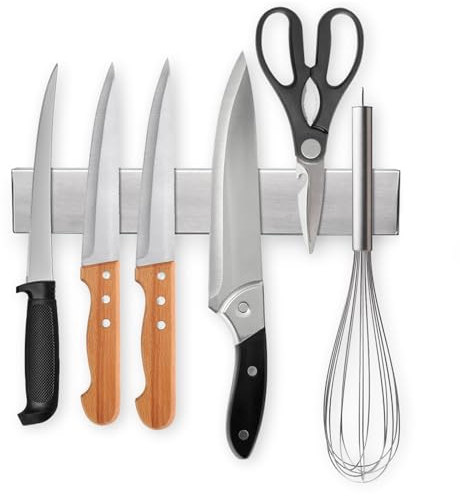 Ninonly 10 Inch Magnetic Knife Strip, Premium Stainless Steel Wall Mounted Kitchen Knives Bar,Space-Saving Powerful No Drilling Magnetic Knife Rack for Home Kitchen Utensil Holder & Tool Holder