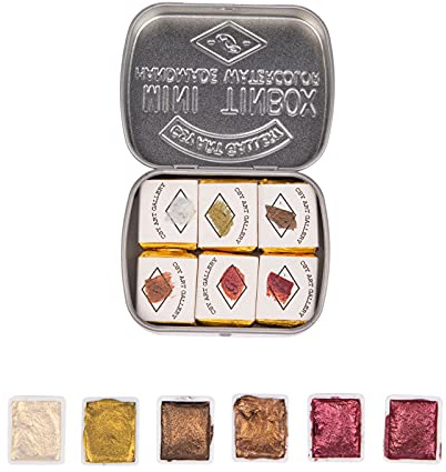 Csy Art Gallery Handgefertigte Künstler-Aquarellfarben, Metallic-Glitzer, einfarbig, Retro-Metallgehäuse, Perlglanz-Farben-Set