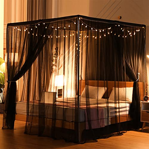 SCMTY Elegantes, luxuriöses Moskitonetz mit 4 Ecken, mit staubdichter Oberseite, für Erwachsene, Teenager, Mädchen, Kleinkinder, Kinderbett, Schlafzimmer, King-Size-Bett (schwarz, Queen)
