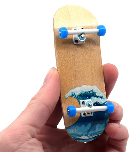 Teak Tuning Complete Fingerboard Waves Edition - Premium, Heat Transfer Graphic - Pro Shape & Size - Bearing Wheels, Pro Trucks, 61A Pro Duro Bushings - 34mm x 97mm Deck