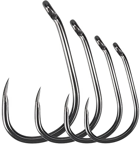 Luroad 50pcs Barbless Carp Coarse Eyed Fishing Hook Size 2, 4, 6, 8, 10, Available in Teflon Coated Curved Shank Hook and Wide Gape Hook for Freshwater Saltwater (Hook size 4, Wide Gape)