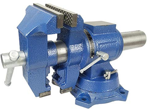 5 Schraubstock Parallel Werkbank Drehbar Teller 360° mit Amboss Tischschraubstock 125 mm Blau für Flachschleifer, Fräsmaschinen