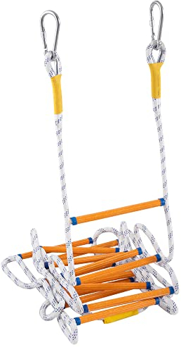 EMEKIAN Scala in corda di sicurezza altamente infiammabile con 2 moschettoni, scala di sicurezza ignifuga, scaletta di salvataggio per balcone, scala antincendio, riutilizzabile, compatta e portatile,